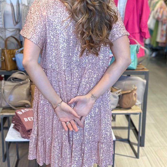 Boutique - Rose Gold Sequin Party Special Event Glam Midi Dress, Sz S, M,L NWT - Picture 3 of 9